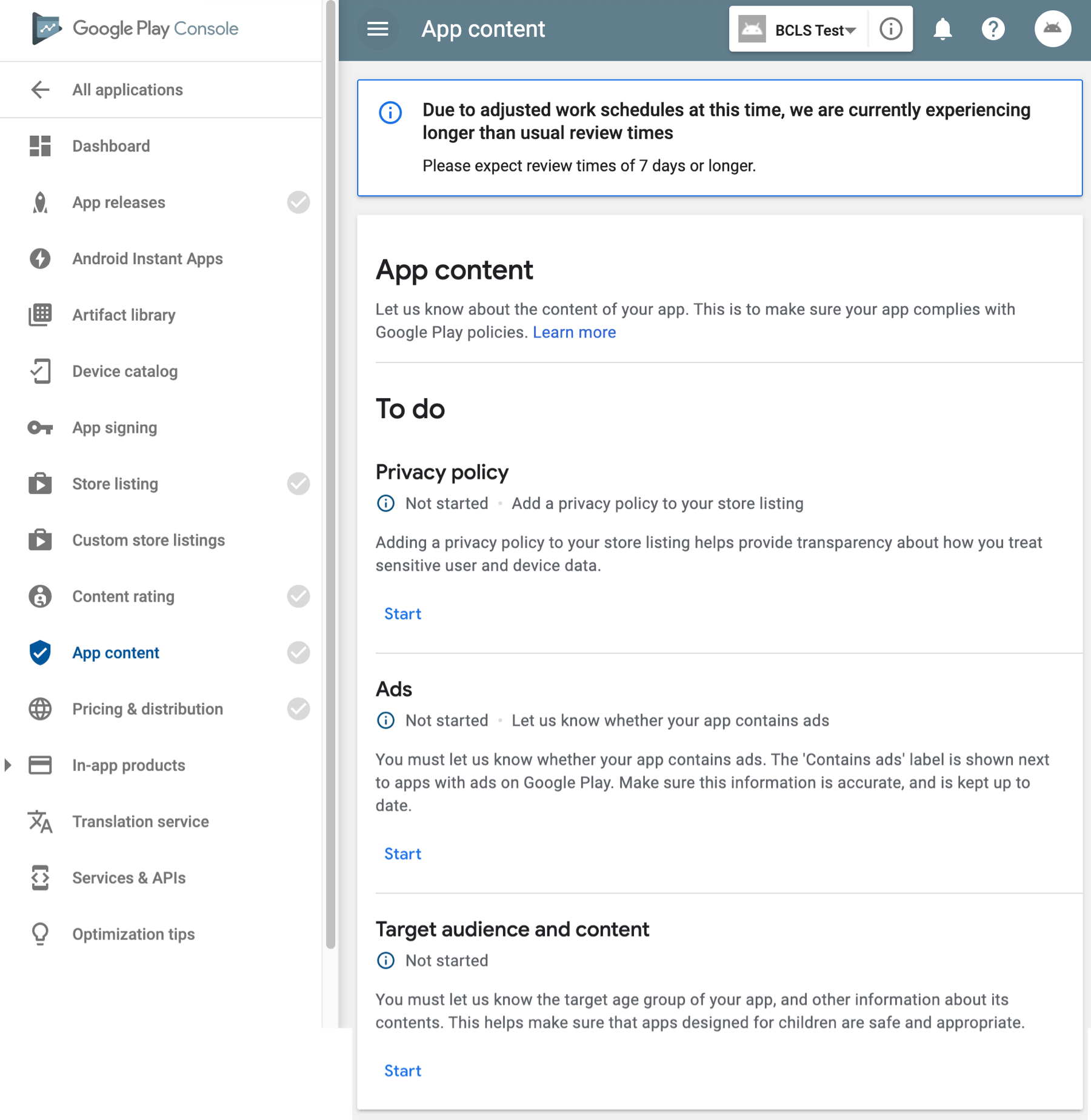 contenu de l'application