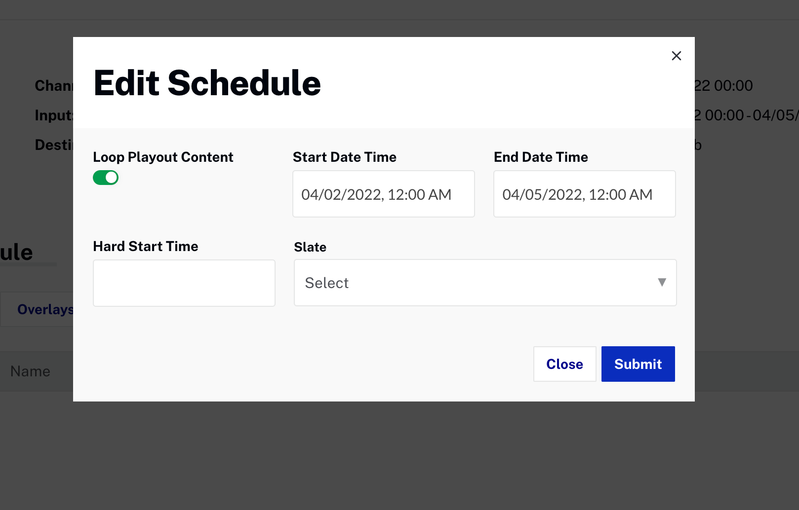 Calendrier de modification des chaînes