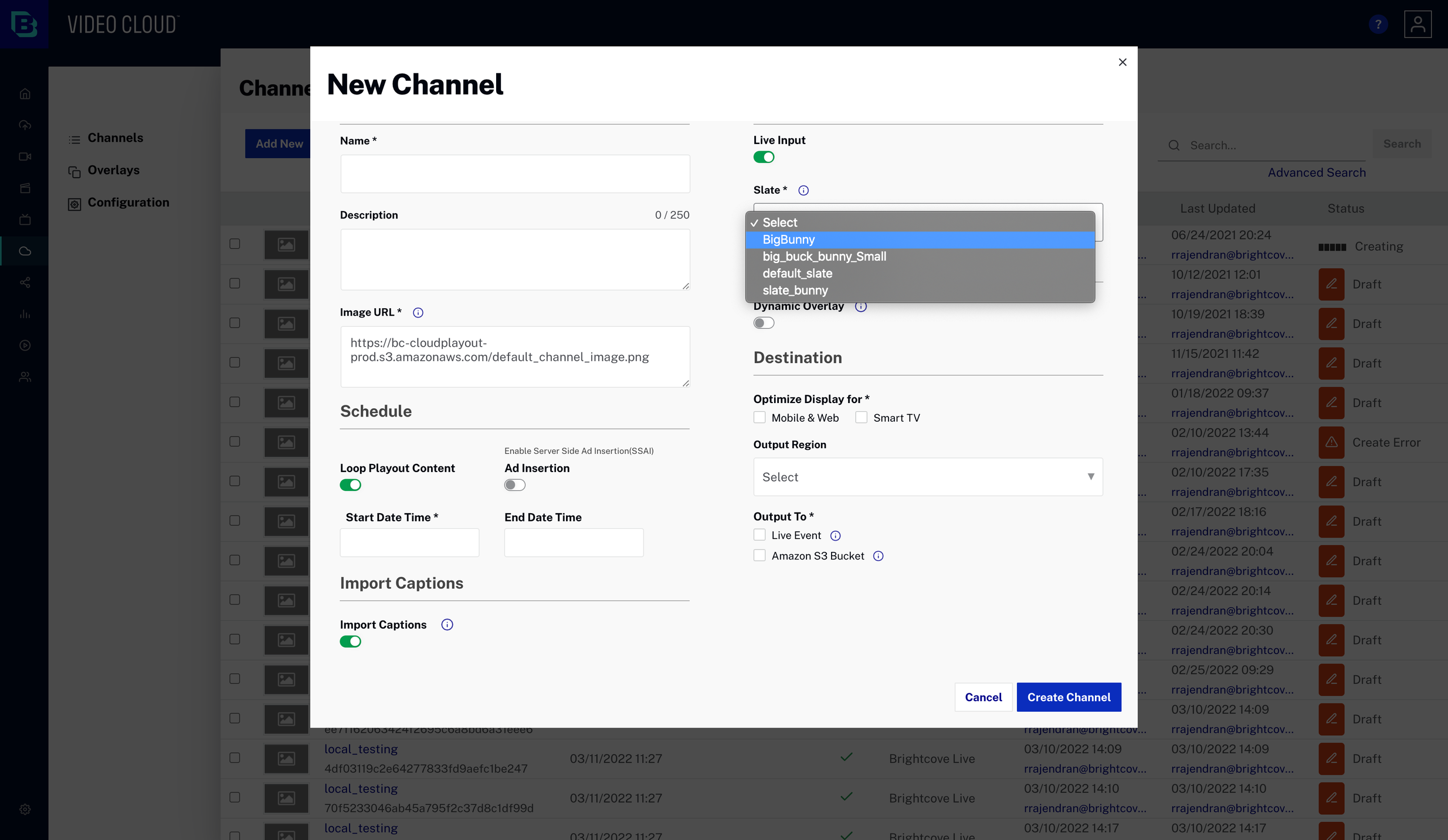Sélectionnez Slate pour la chaîne