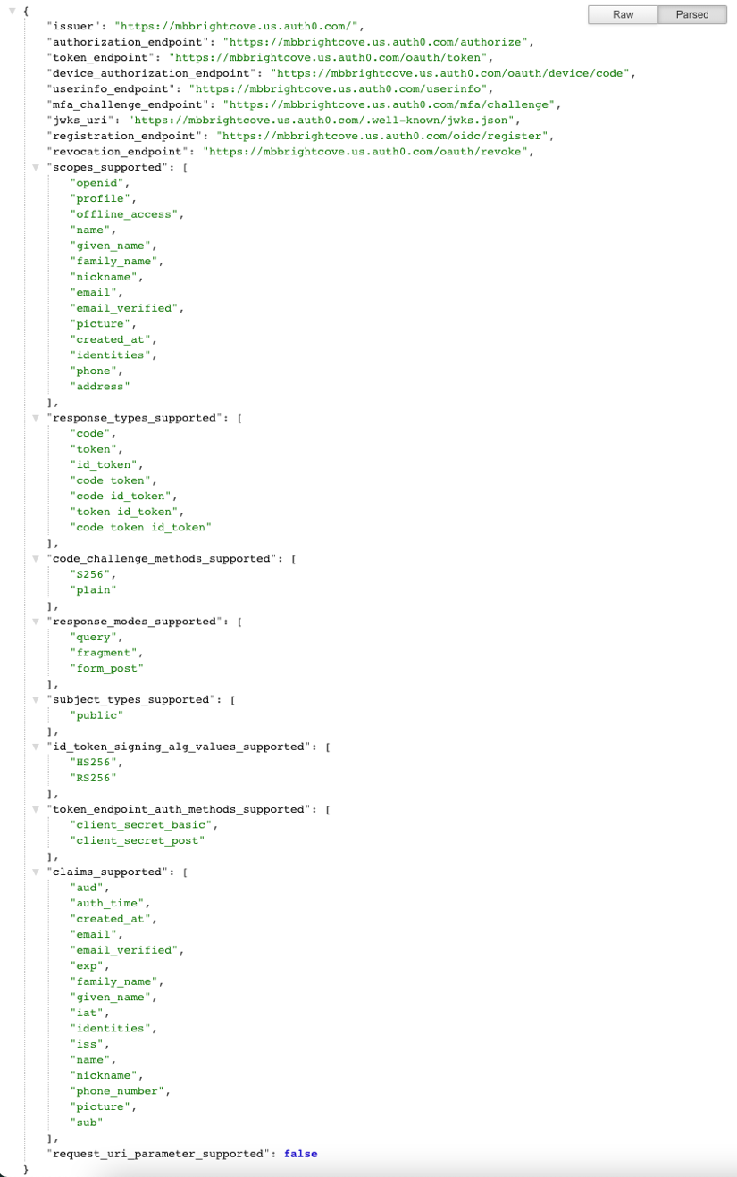 json de configuration openid