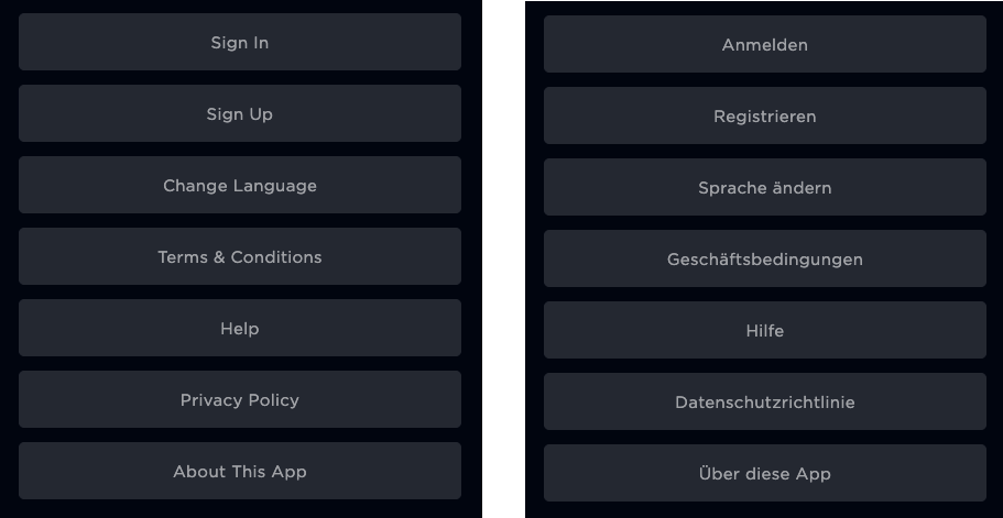 settings anglais allemand