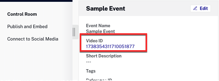 ID vidéo de l'événement
