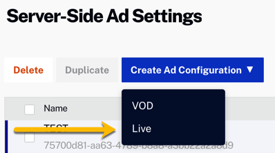 Créer une configuration Live Ad