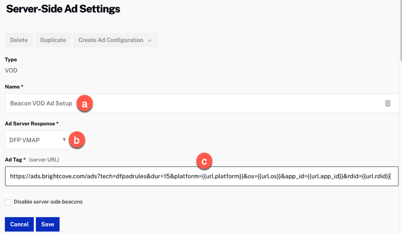 VOD de configuration SSAI