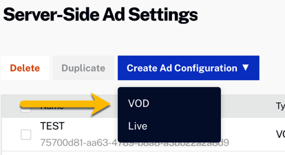 Créer une configuration de publicité VOD
