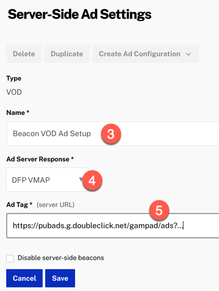 VOD de configuration SSAI