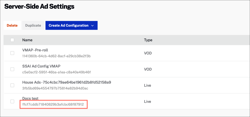 ID de configuration des annonces