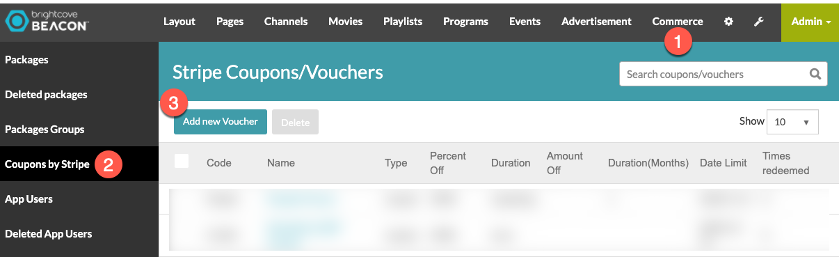 sélection du menu de coupon